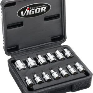 Jeu de clés à douille doublement six pans VIGOR carré creux 63 mm (1/4 pouce) profil extérieur double six pans 25 mm nombr...