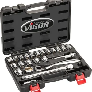 Jeu de clés à douilles VIGOR super plates carré creux 125 mm (1/2 pouce) profil à six pans extérieurs 8 - 32 nombre d&...
