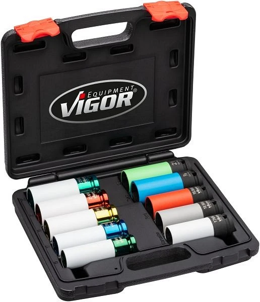 Jeu de douilles pour clés à chocs VIGOR carré 125 mm (1/2 pouce) profil à six pans extérieurs profil édit hybride nombre d...