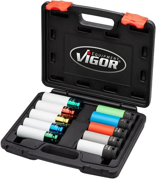 Jeu de douilles pour clés à chocs VIGOR carré 125 mm (1/2 pouce) profil à six pans extérieurs profil édit hybride nombre d...