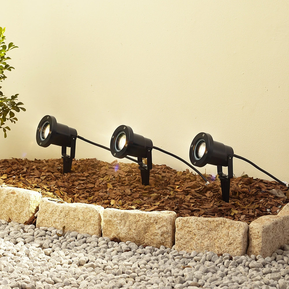 Abat-jour en tissu Lindby lampe sur piquet Thorgal, Ø 9,8 cm, noir, set de 3 pièces