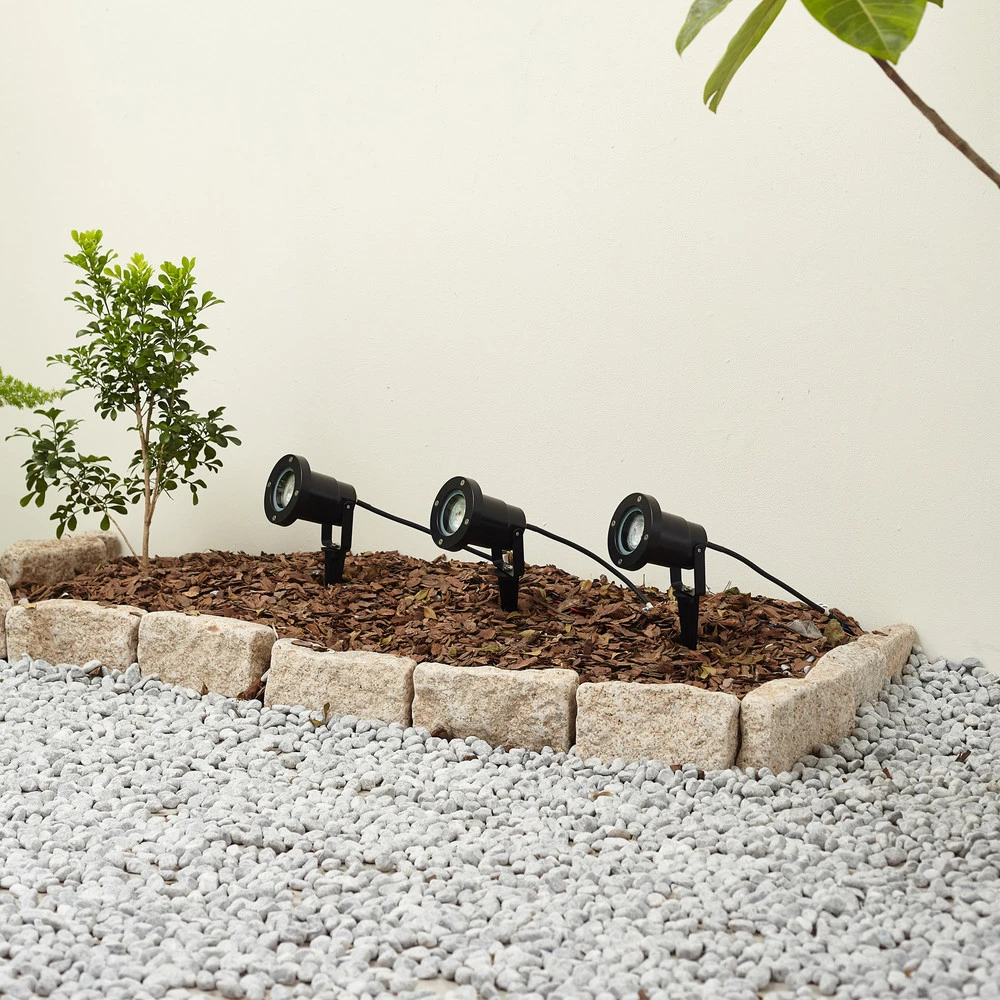 Abat-jour en tissu Lindby lampe sur piquet Thorgal, Ø 9,8 cm, noir, set de 3 pièces