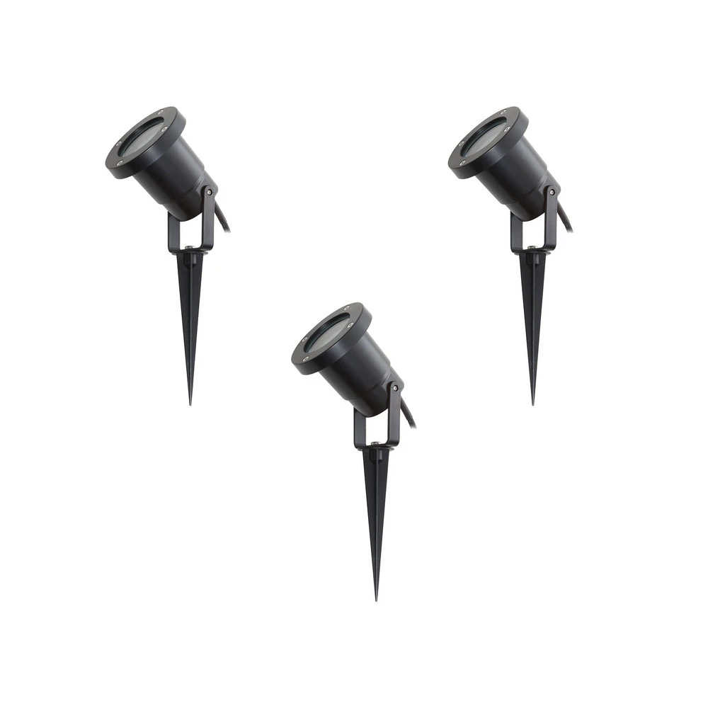 Abat-jour en tissu Lindby lampe sur piquet Thorgal, Ø 9,8 cm, noir, set de 3 pièces