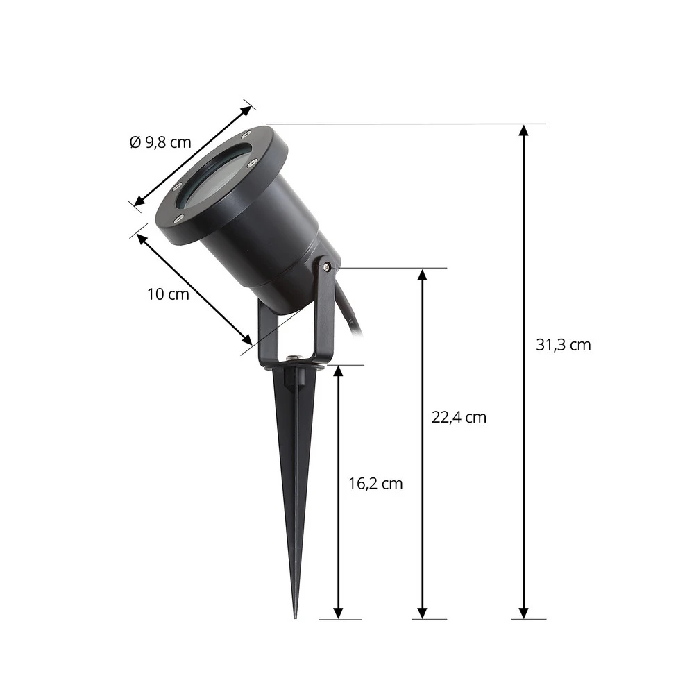 Abat-jour en tissu Lindby lampe sur piquet Thorgal, Ø 9,8 cm, noir, set de 3 pièces