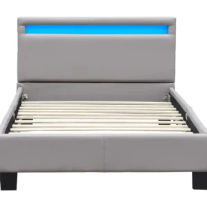 angel - Solide et Confortable Lit 90x190 avec Sommier + Tête de Lit avec Eclairage LED Couleur GRIS en - 13 Lattes - revet...