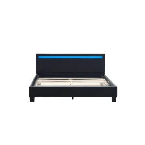 Éco-Énergétique angel - Solide et Confortable Lit 140x190 avec Sommier + Tête de Lit avec Eclairage LED Couleur NOIR en -...