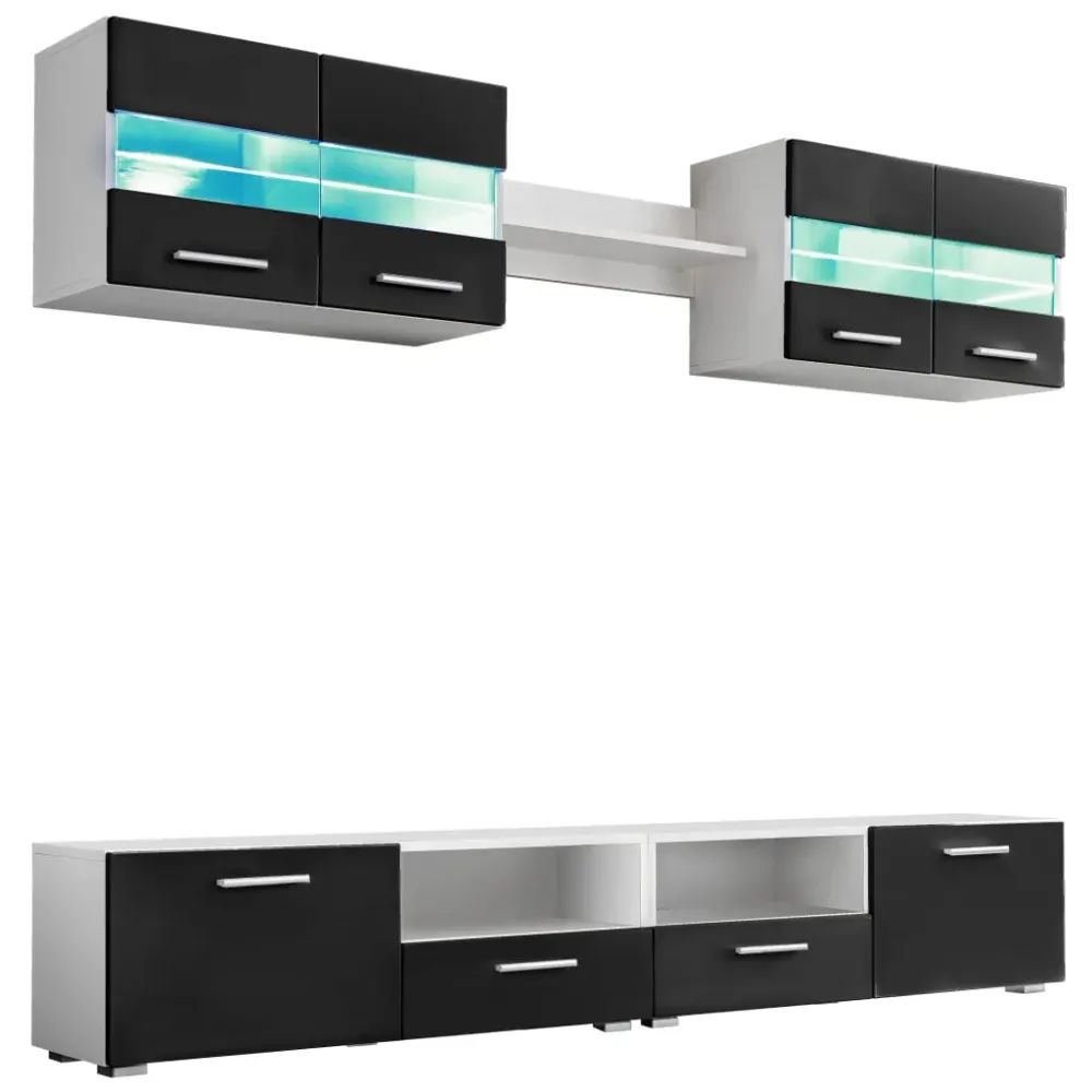 Ensemble mural pour 5 pièces avec lumières LED brillant noir 02_0025383 avec douille E27