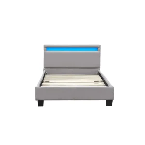 Haute Qualité angel - Stable et Confortable Lit 120x190 avec Sommier + Tête de Lit avec Eclairage LED Couleur GRIS en - 2x...