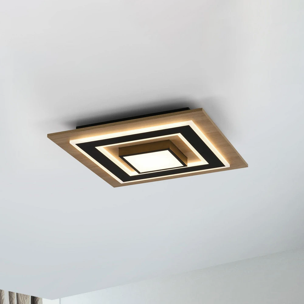 JUST LIGHT. Plafonnier LED Tola, angulaire, à 2 lampes, bois, 3000 K en papier artisanal