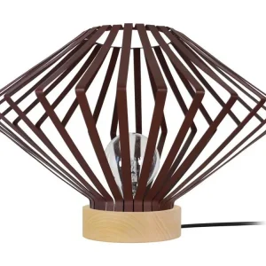 Lampe poser,bois conique métal marron 34 cm. avec ampoule LED incluse
