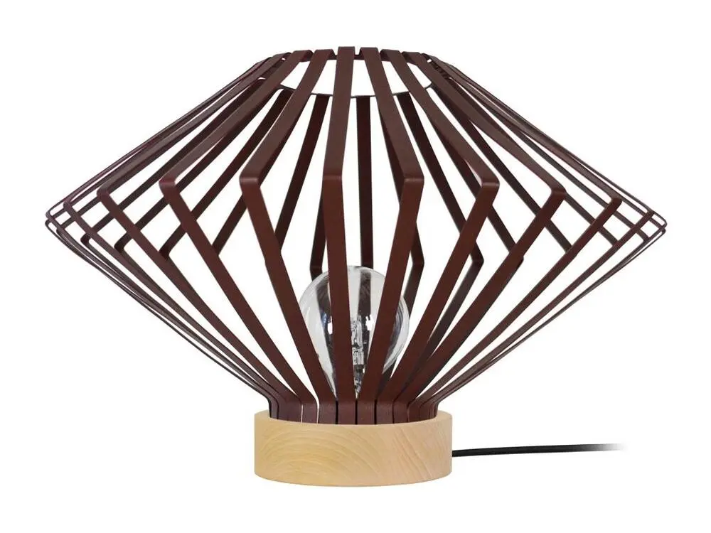 Lampe poser,bois conique métal marron 34 cm. avec ampoule LED incluse