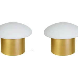 Pair de Lampes de chevet champignon métal doré 15 cm. avec Abat-Jour Inclus