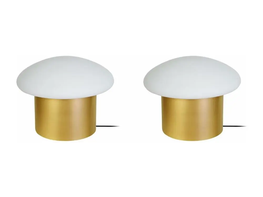 Pair de Lampes de chevet champignon métal doré 15 cm. avec Abat-Jour Inclus