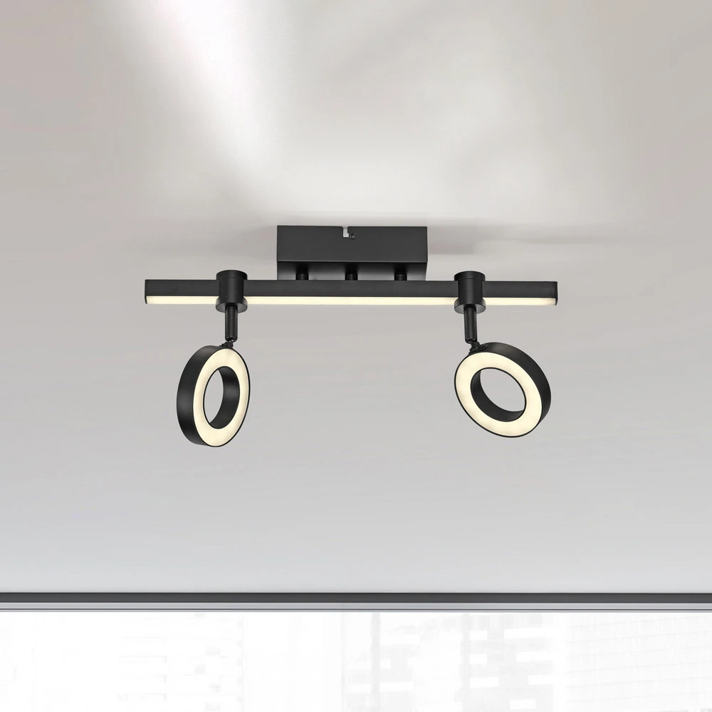 Socle en bois massif JUST LIGHT. Plafonnier LED LOLAsmart Bileda, à 2 lampes, noir