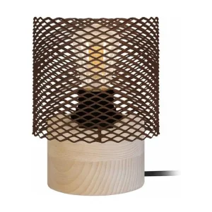 Socle en céramique Lampe de chevet,bois cylindre métal, marron 19,5 cm.
