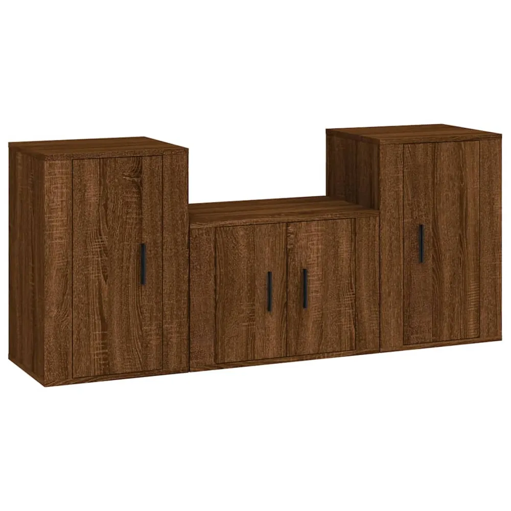 Robinet cascade Ensemble de meubles armoire buffet TV télévision salon chambre séjour 3 pièces chêne bois d'ingénierie bru...