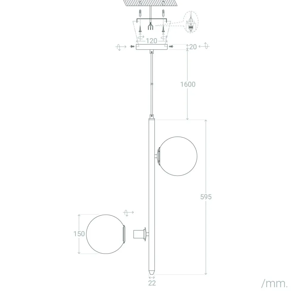 Lustre en métal et verre avec éclairage LED Moonlight Duo