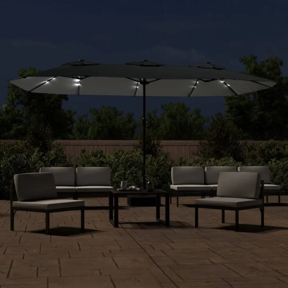 Parasol de jardin à deux fois tête avec LED anthracite 449x245 cm