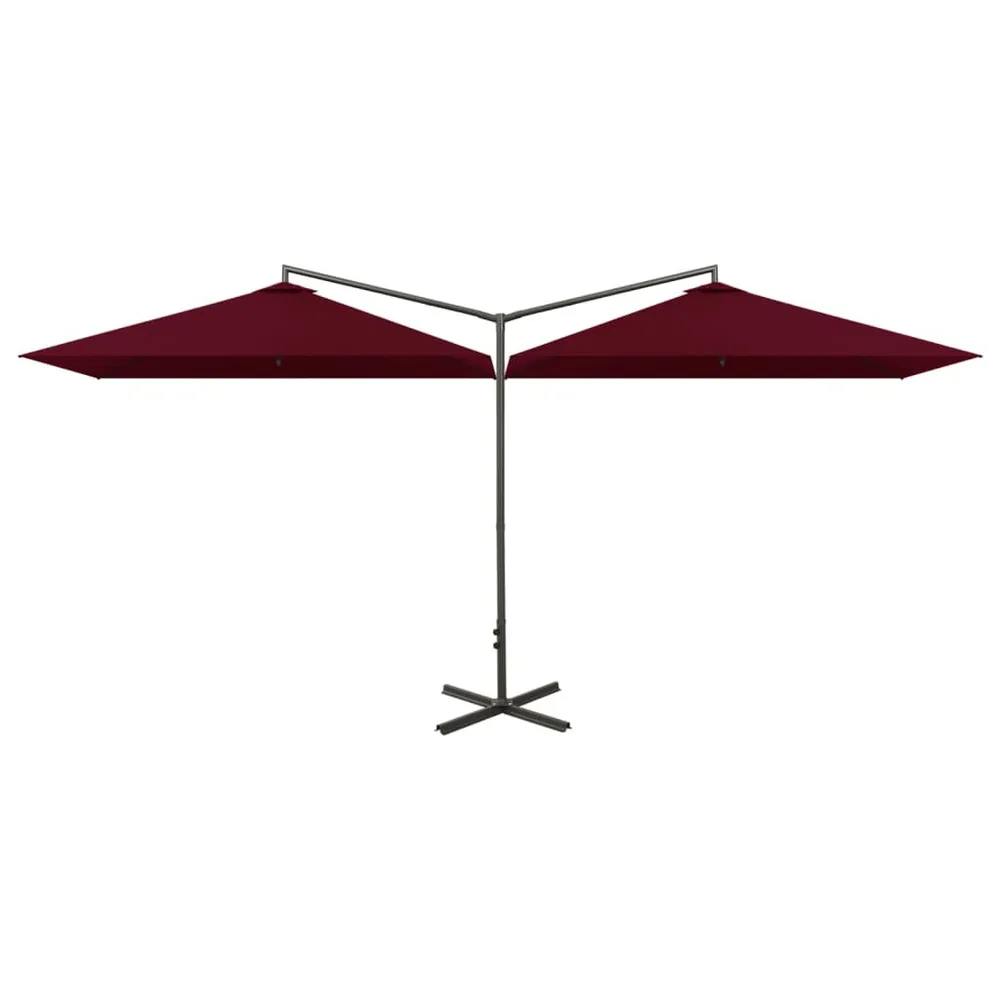 Parasol de jardin duo avec mât en acier rouge bordeaux