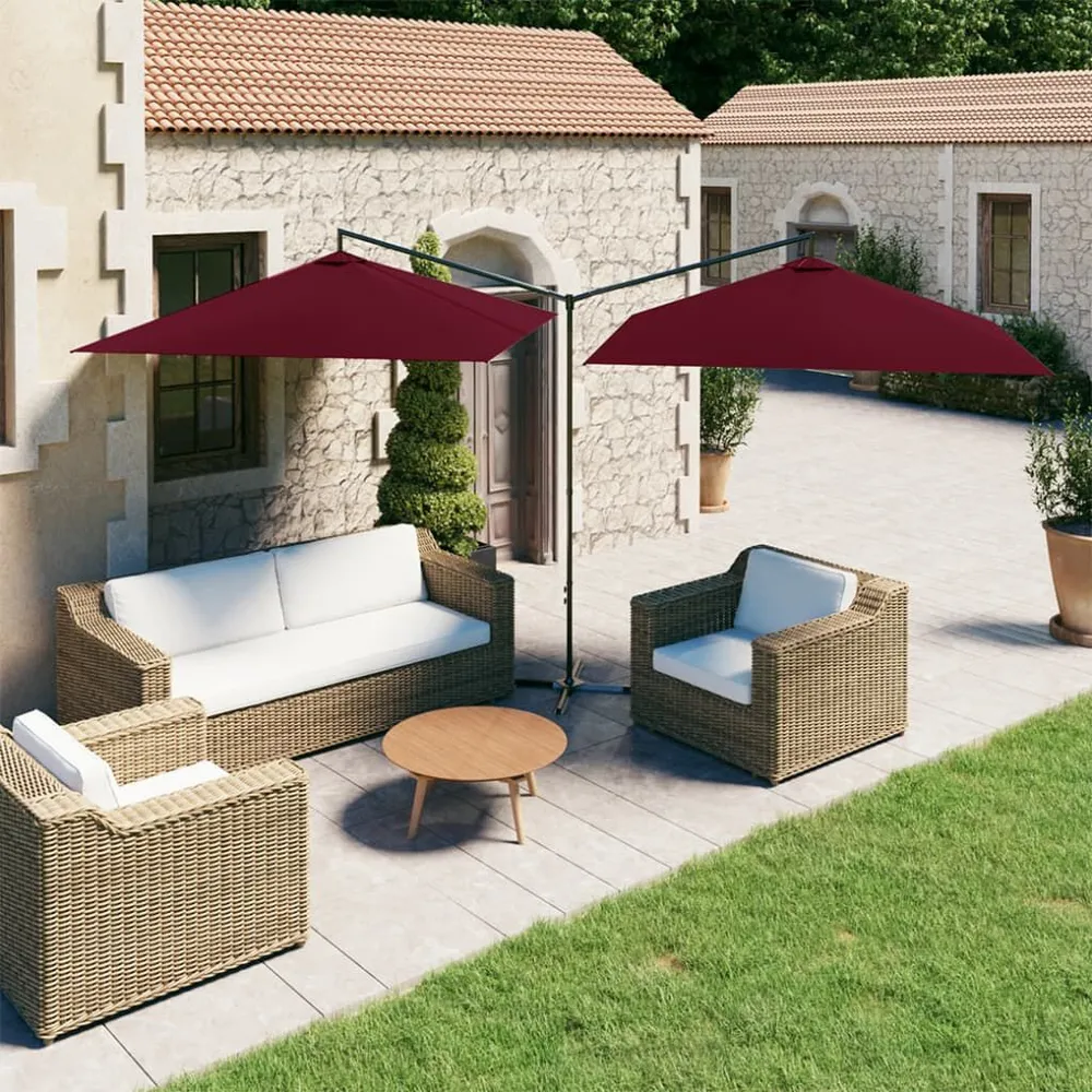 Parasol de jardin duo avec mât en acier rouge bordeaux