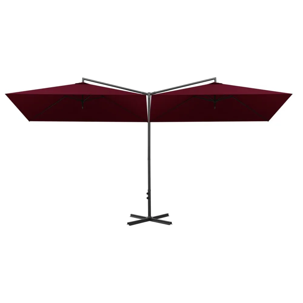 Parasol de jardin duo avec mât en acier rouge bordeaux