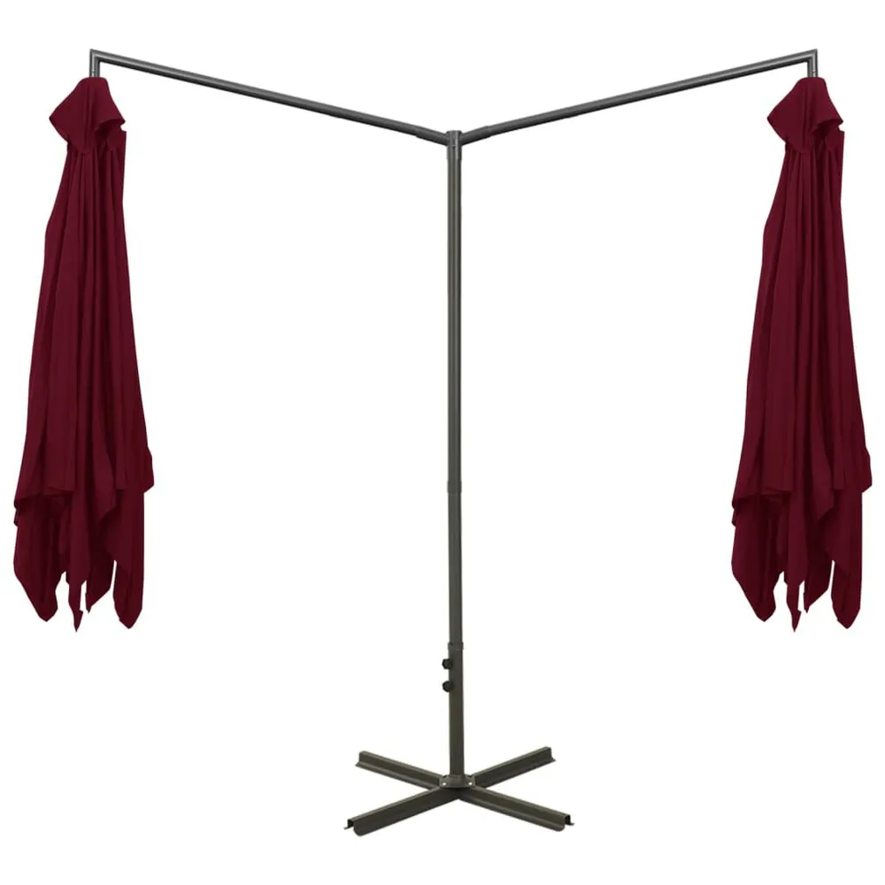Parasol de jardin duo avec mât en acier rouge bordeaux