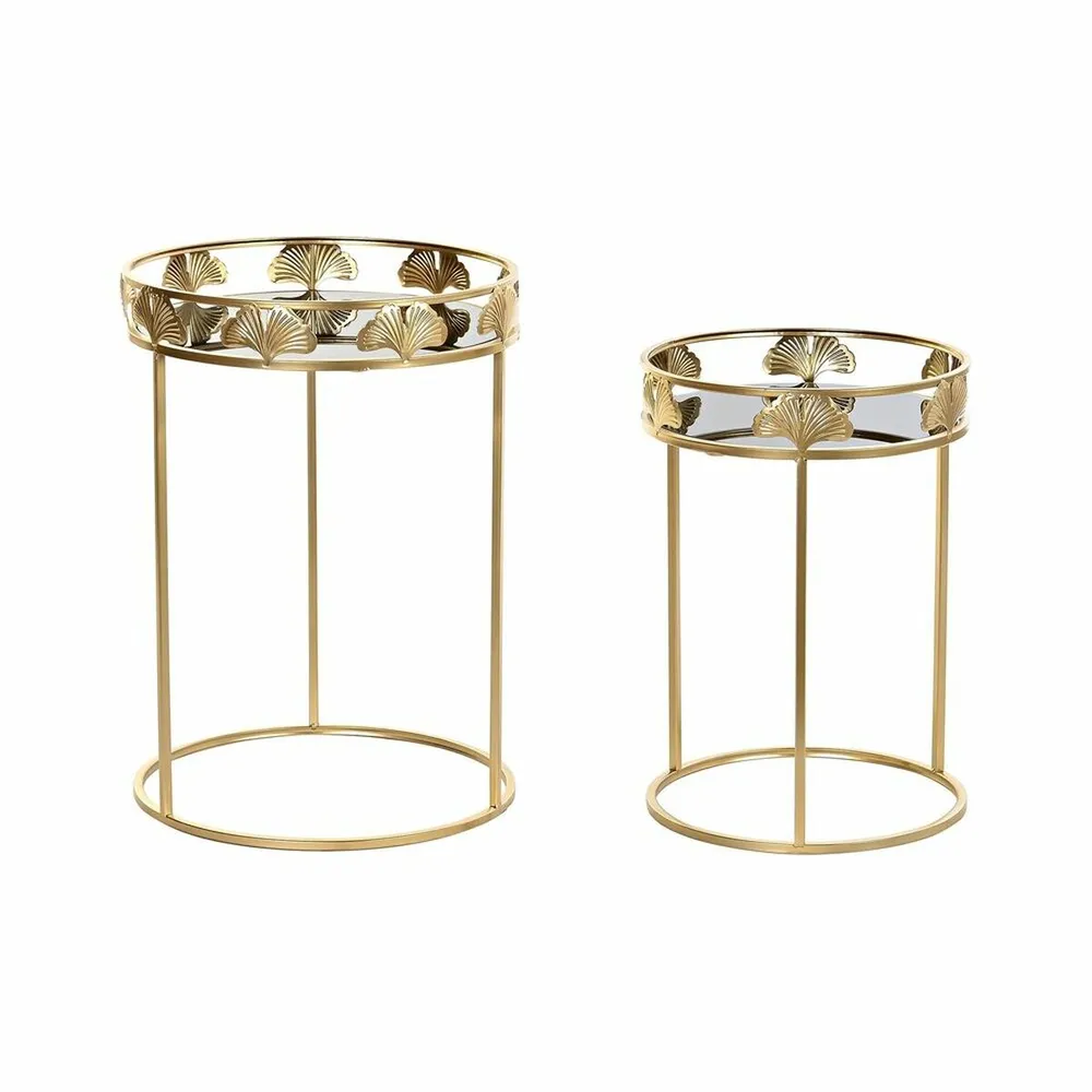 Set de 2 Tables Gigognes DKD Home Decor Verre Doré Métal Tropical Feui