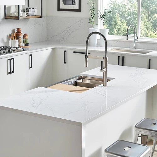 Comptoir Quartz 2cm - 3cm LXHA Muse 63x130 po compatible avec les Robinetteries Standard