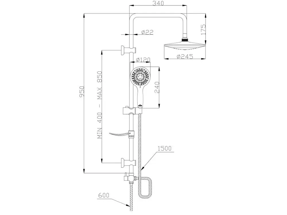 Crémaillère Exposed robinetterie bain douche pluie soupape pôle robinet multifonction ensemble