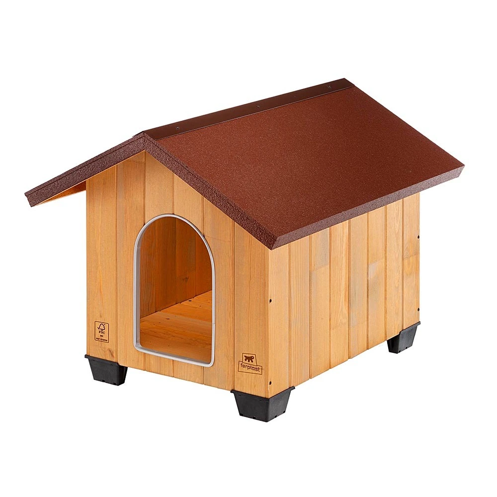 Ferplast niche pour chiens pour l'extérieur domus medium en bois fsc, pieds isolants en plastique, grille pour l'...