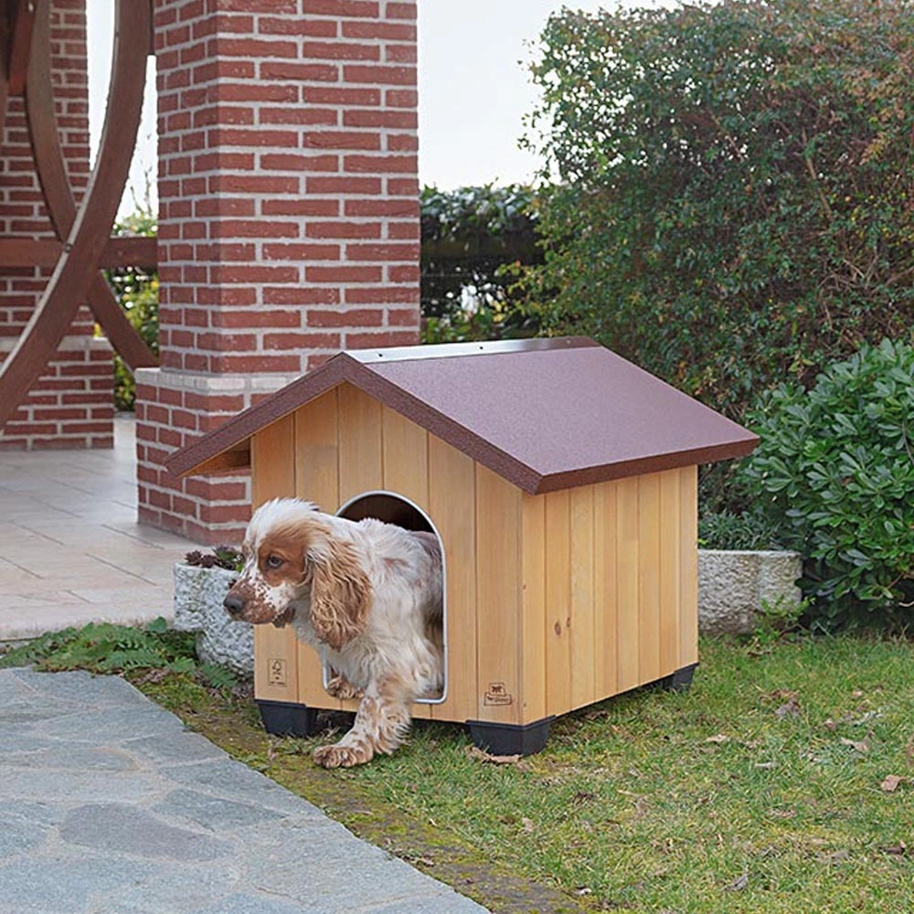 Ferplast niche pour chiens pour l'extérieur domus medium en bois fsc, pieds isolants en plastique, grille pour l'...