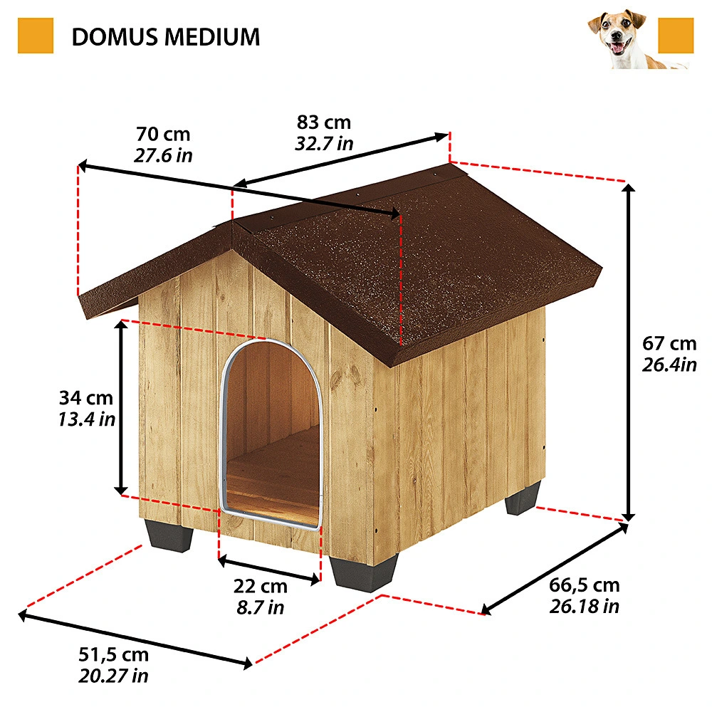 Ferplast niche pour chiens pour l'extérieur domus medium en bois fsc, pieds isolants en plastique, grille pour l'...