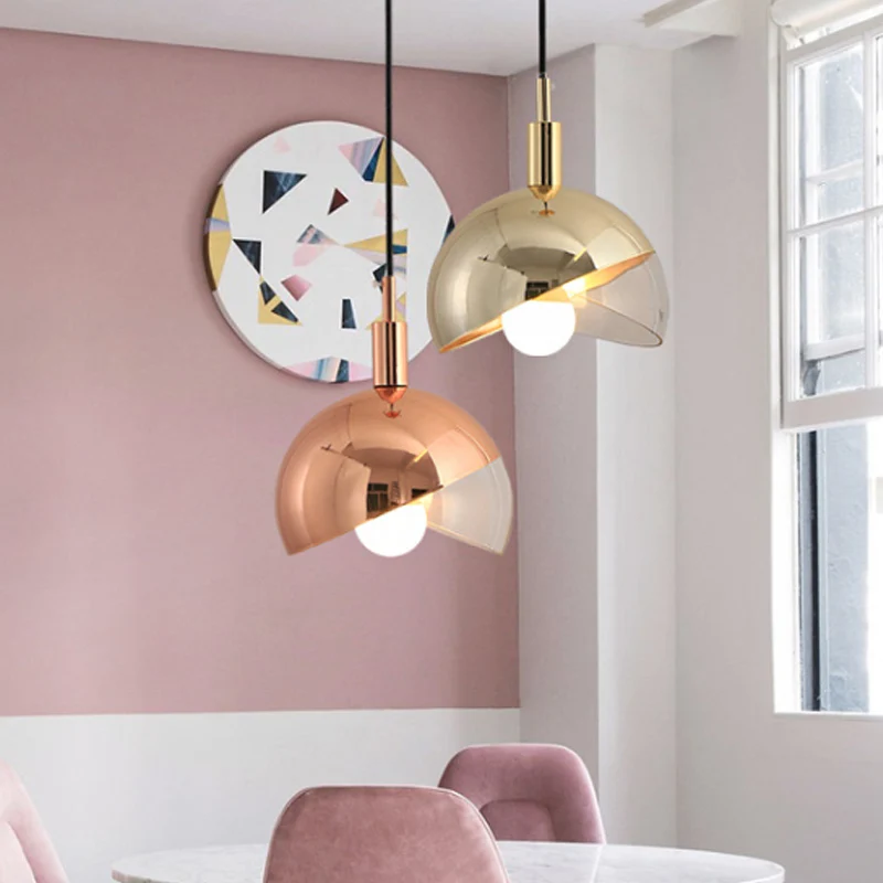 Abat-jour en forme de dôme pivotant, luminaire suspendu post-moderne en verre voir à travers, 1 tête pour salle à manger,...