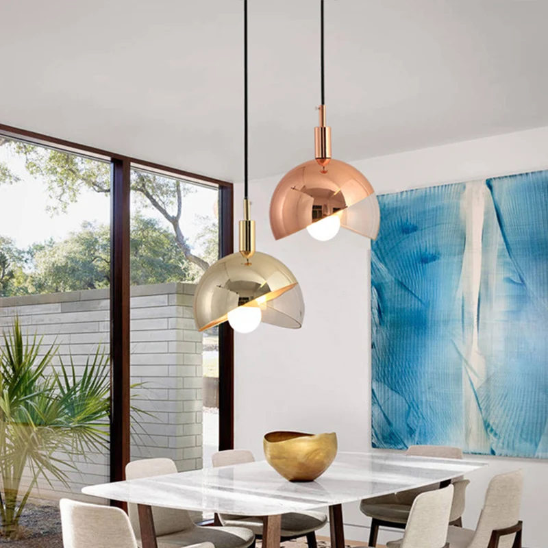Abat-jour en forme de dôme pivotant, luminaire suspendu post-moderne en verre voir à travers, 1 tête pour salle à manger,...