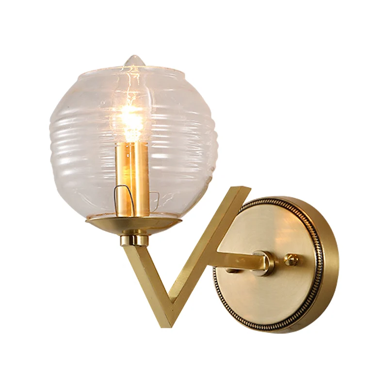 Applique murale accessible à 1/2 lumières en forme de boule en laiton avec abat-jour en verre nervuré Matériau : ABS ignifugé