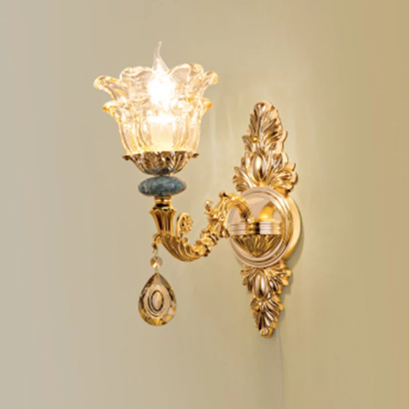 Applique murale classique en verre sculpté doré, abat-jour en forme de fleur, luminaire décoratif d'intérieur, excellent p...