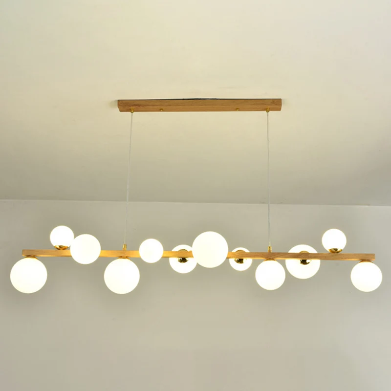 Détecteur de mouvement Pendentif d'île en bois massif, Imitation linéaire nordique, avec abat-jour Globe, lumière d'île en...