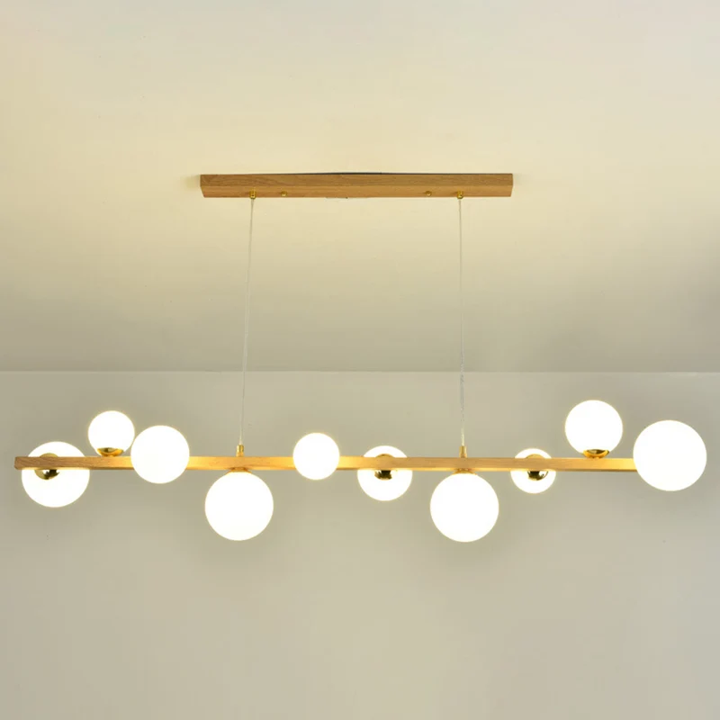 Détecteur de mouvement Pendentif d'île en bois massif, Imitation linéaire nordique, avec abat-jour Globe, lumière d'île en...
