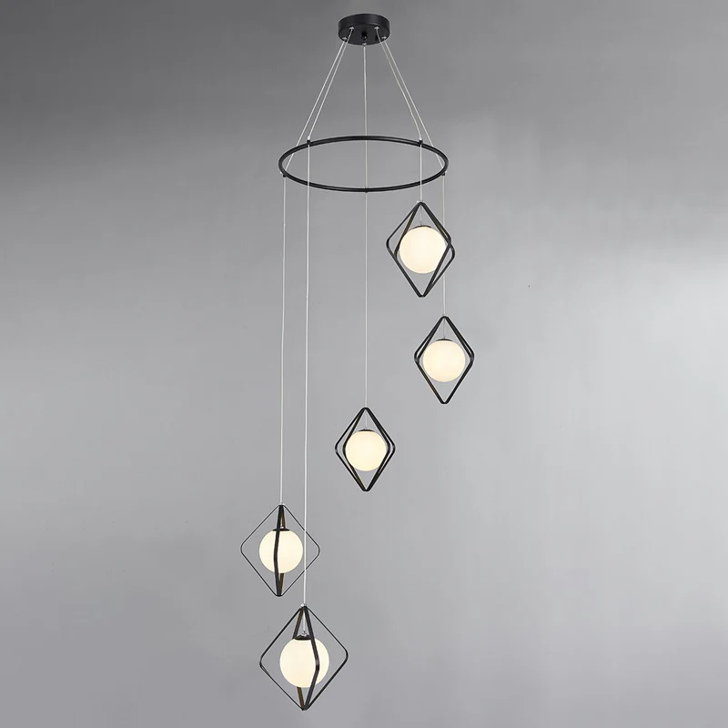 Einfache Multi-Light-Hängeleuchte Global Metallic Pendellampe mit Opalglasschirm für das Wohnzimmer Matériau : ABS ignifugé