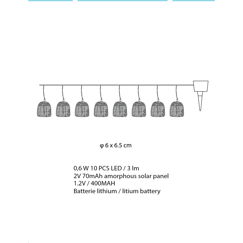 Interrupteur variateur Guirlande Formentera solaire 3,80m avec 10 abat-jour Lumisky