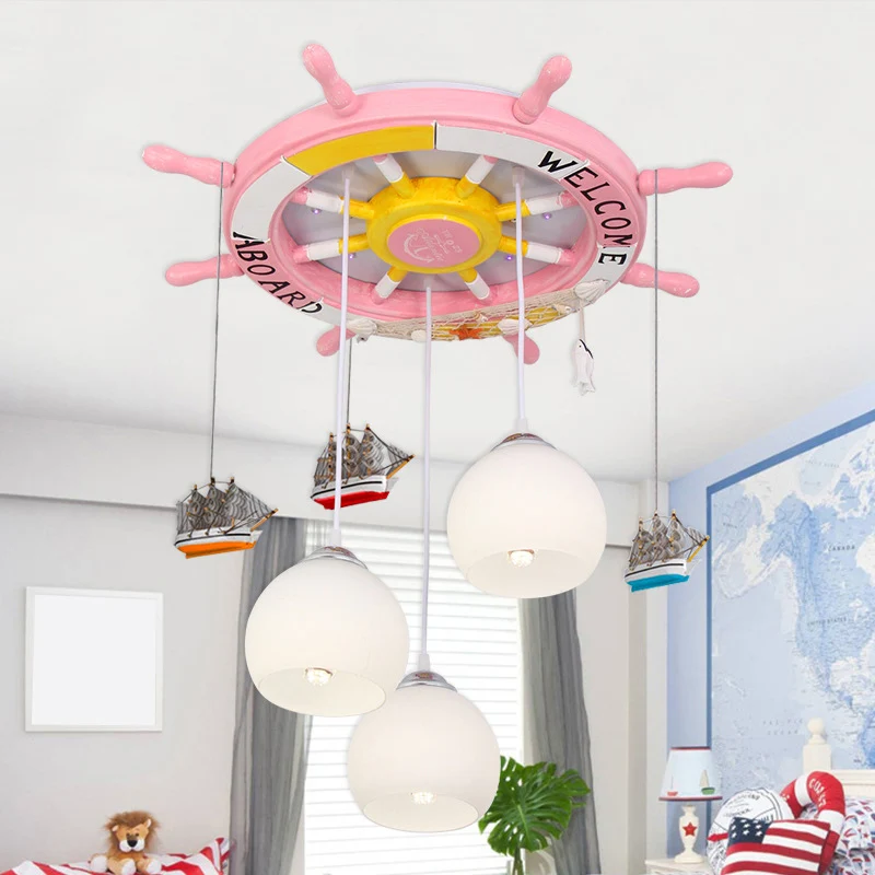 Plafonnier LED en forme de Globe en verre crème, 3 ampoules, éclairage encastré avec décor de gouvernail, pour chambre d'e...
