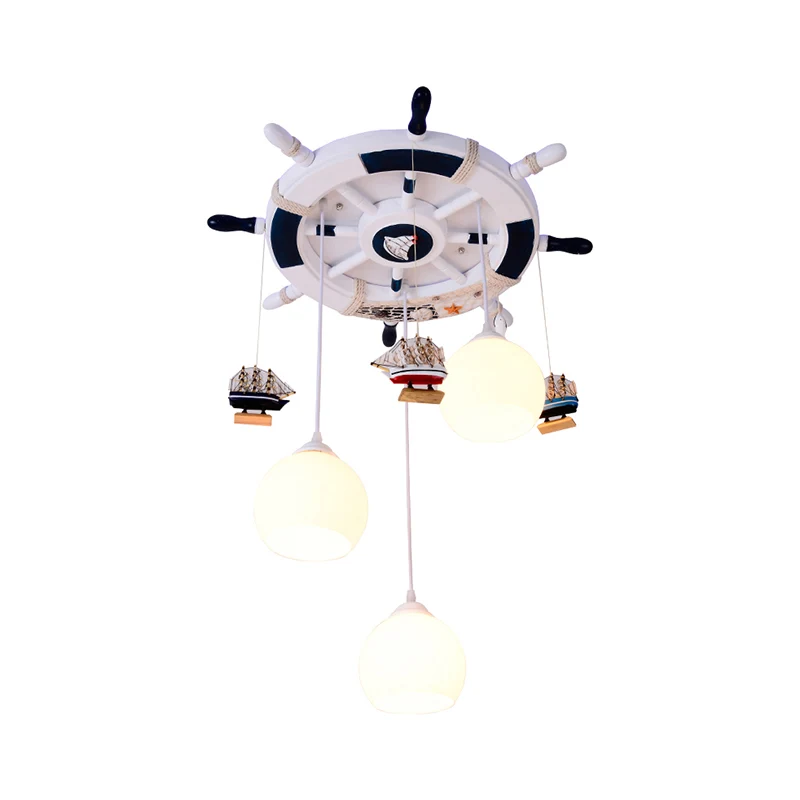 Plafonnier LED en forme de Globe en verre crème, 3 ampoules, éclairage encastré avec décor de gouvernail, pour chambre d'e...