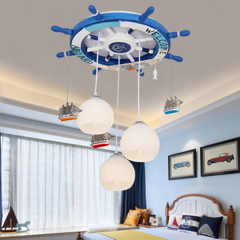Plafonnier LED en forme de Globe en verre crème, 3 ampoules, éclairage encastré avec décor de gouvernail, pour chambre d'e...