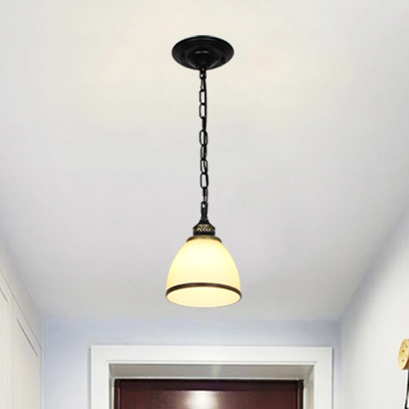 Plafonnier typique à abat-jour en forme de cloche, luminaire suspendu à une ampoule en verre givré blanc - Compatible Univ...
