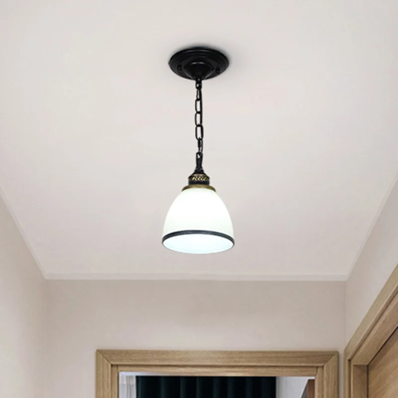 Plafonnier typique à abat-jour en forme de cloche, luminaire suspendu à une ampoule en verre givré blanc - Compatible Univ...