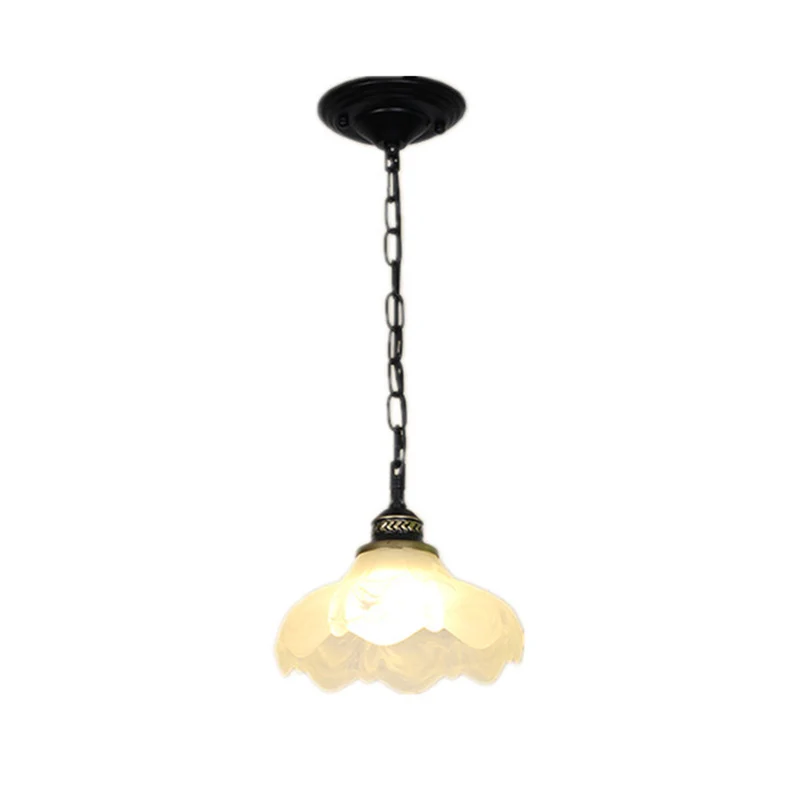 Plafonnier typique à abat-jour en forme de cloche, luminaire suspendu à une ampoule en verre givré blanc - Compatible Univ...