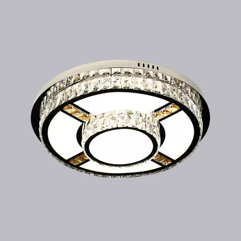 Support de tube néon p Plafonnier fleur/rond en acier inoxydable avec abat-jour en cristal translucide à facettes