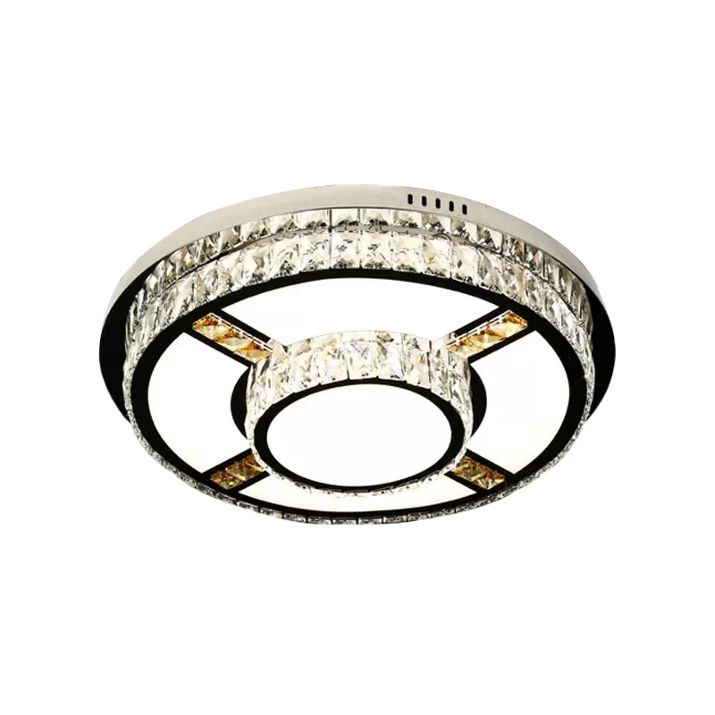 Support de tube néon p Plafonnier fleur/rond en acier inoxydable avec abat-jour en cristal translucide à facettes