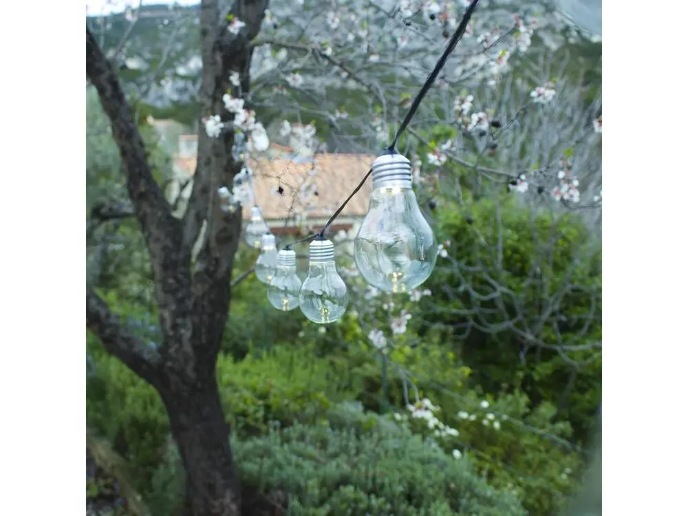 Balise solaire Guirlande lumineuse de jardin 10 ampoules transparentes LED blanc FANTASY GLACIAL 7.50m