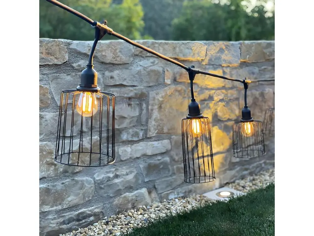 Guirlande lumineuse extérieur avec abat-jour en métal 10 ampoules à filament douille E27 LED blanc brûlant NEMA LIGHT 6m